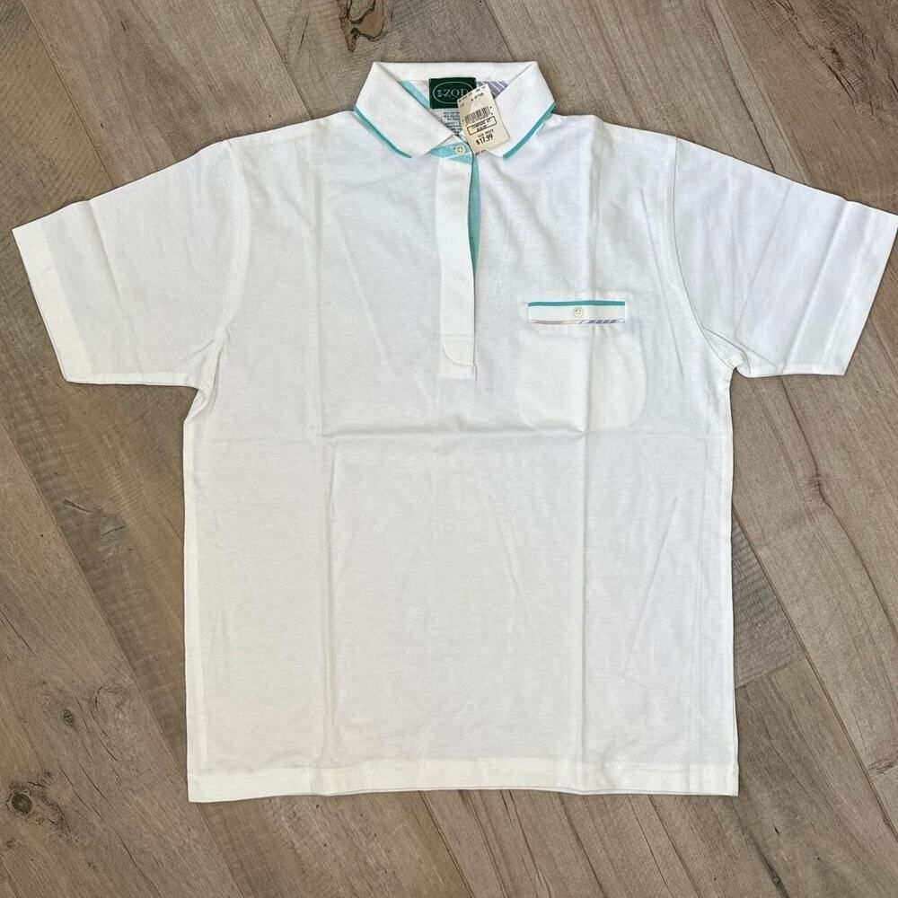 Vintage Izod Pocket Polo White and Teal Womens Size Large NWT NOS